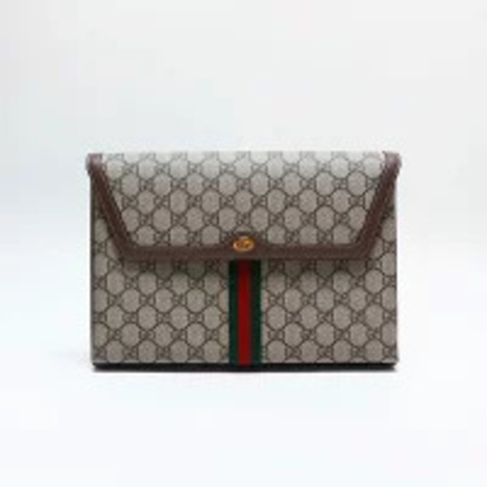 Gucci Ophidia GG Supreme Clutch Bag Brown